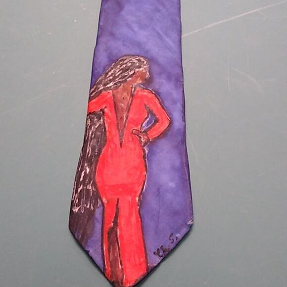 Stylish Signed Blue and Women in Red Dress Tie with Smooth Finish - Picture 2 of 6
